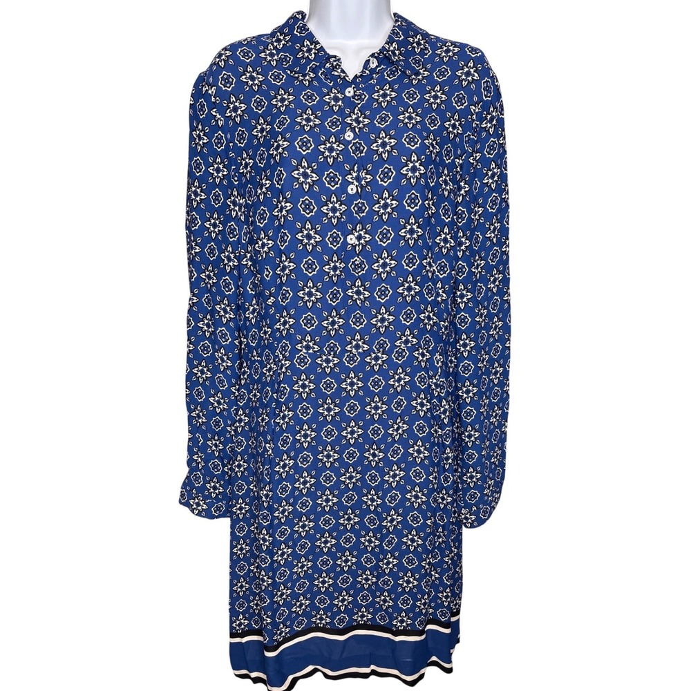Brooks Brothers Red Fleece Womens Blue Floral Medallion Shift Dress Sz 12 Preppy